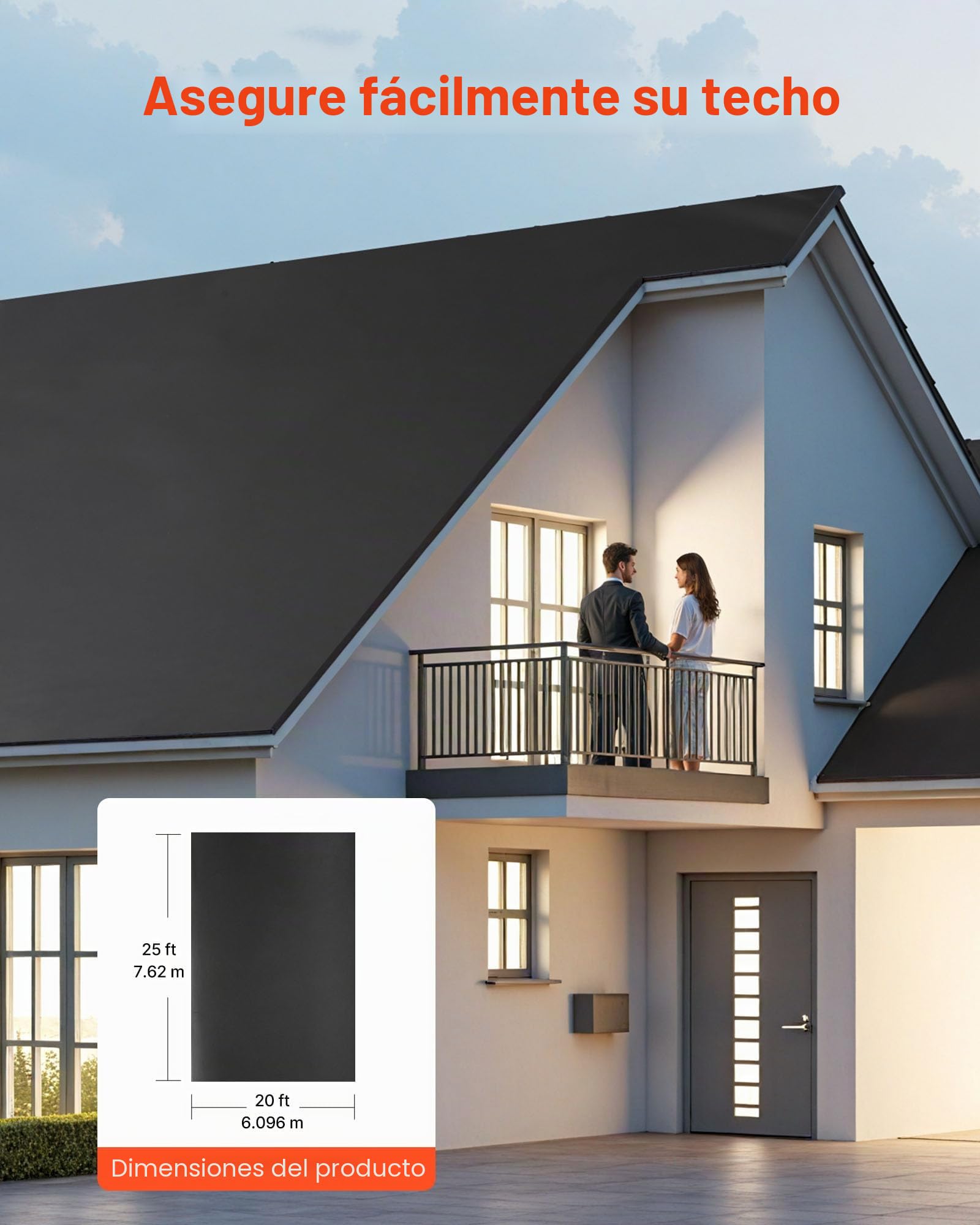 VEVOR Membrana para Techos de 6,096 x 7,62 m, Lámina de EPDM de 1,14 mm, Impermeabilización, Duradera y Resistente a la Intemperie, Base para Autocaravanas, Techos y Estanques, Negro, 1 Rollo
