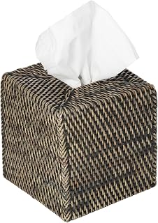 KOUBOO Loma Square Rattan Tissue Box Cover, Wicker Holder, Black Wash