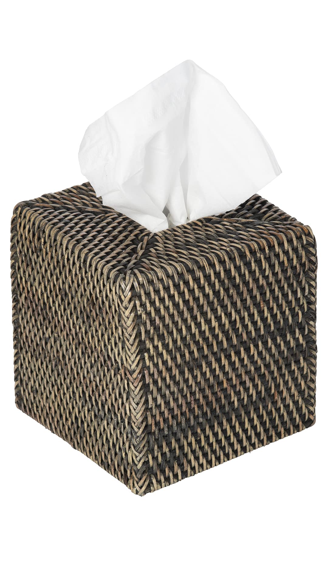 Loma Square Rattan Tissue Box Cover (Black Wash)