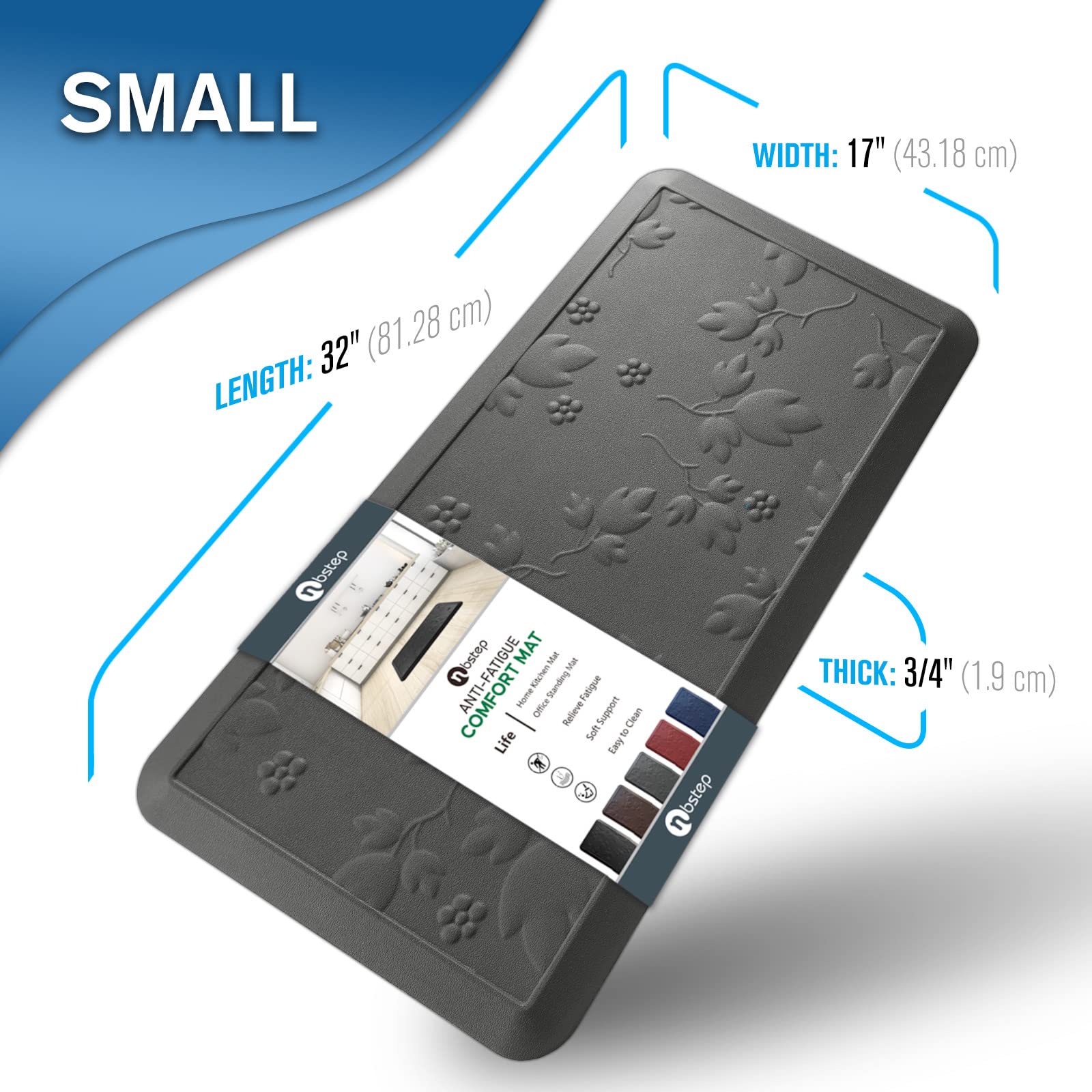 nbstep Anti Fatigue Mats for Kitchen Floor – 3/4 Inch Thick Comfort Kitchen Mat, Standing Desk Mat – Cushioned Memory Foam at Kitchen House Sink Office – Non Slip, Waterproof – Small 17