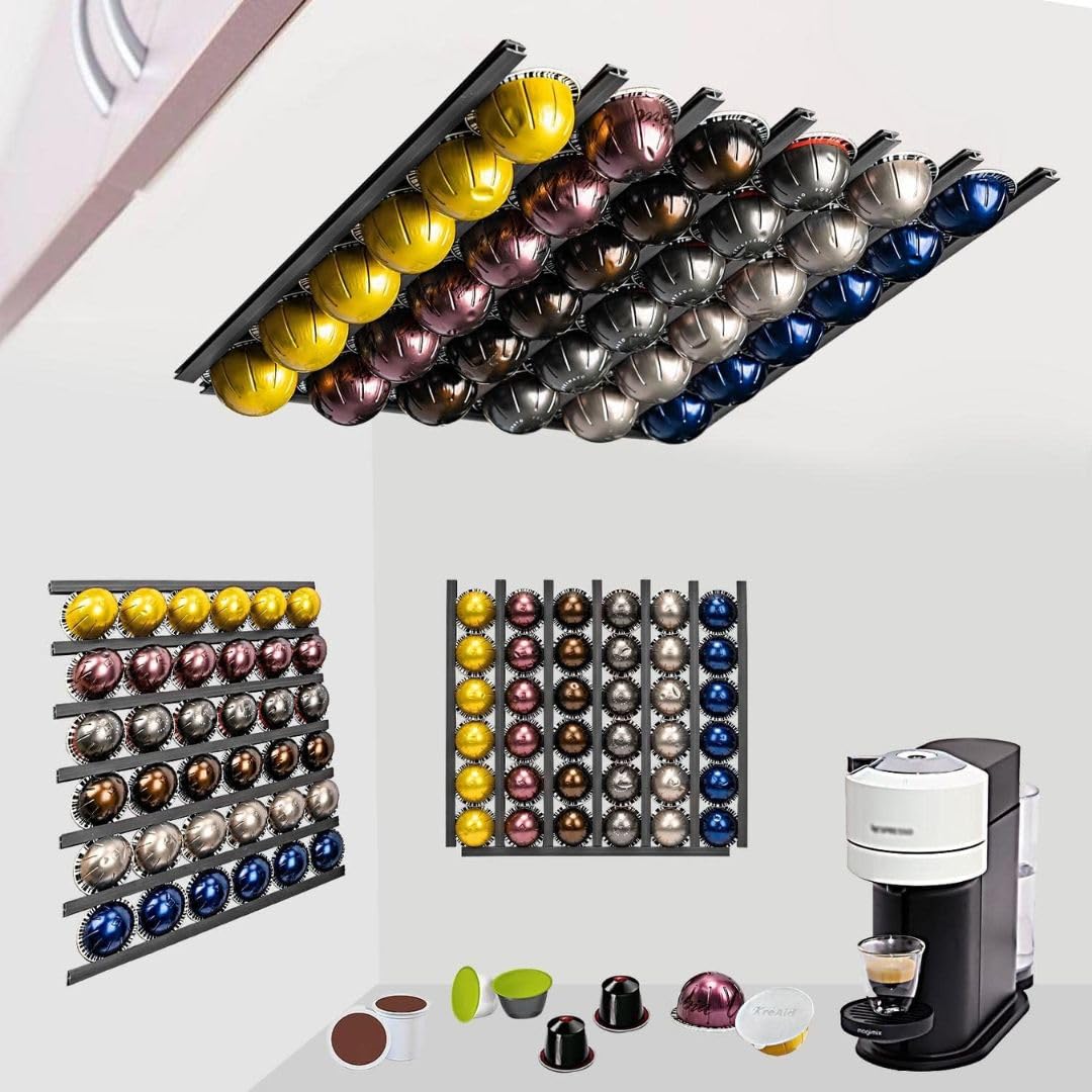 Uchwyt na kapsułki kompatybilny z Dolce Gusto - stojak i organizer na kapsułki Dolce Gusto - dozownik kapsułek Nespresso - pojemnik na kapsułki i organizer do Nespresso (6 czarny)