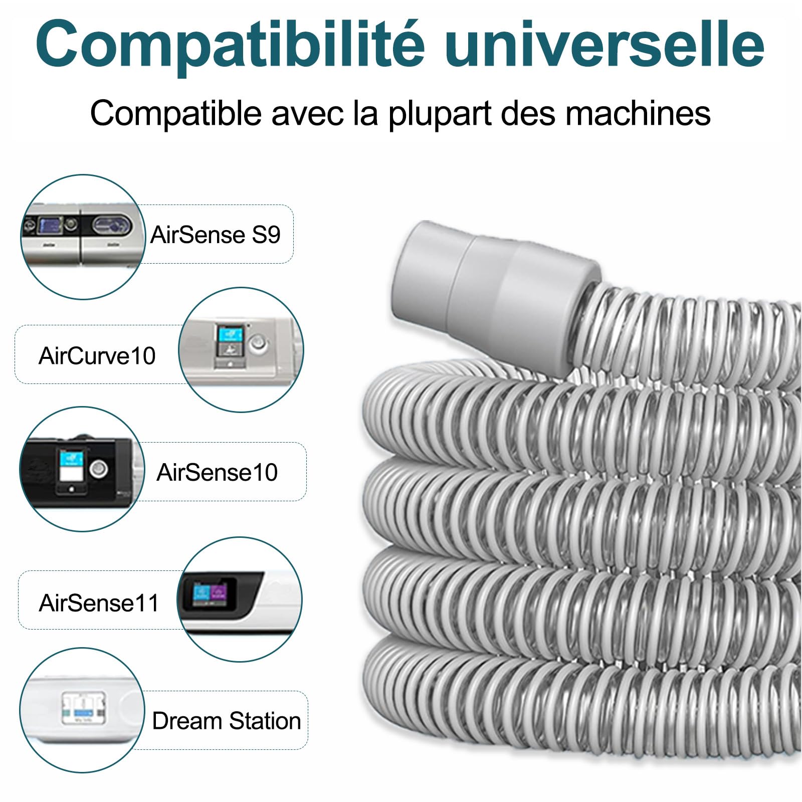 Tuyau Universel 6 Pieds avec Connecteurs Standard 22 mm | Tube d’Air Flexible et Léger pour Masque | Accessoire Essentiel pour la Plupart des Machines