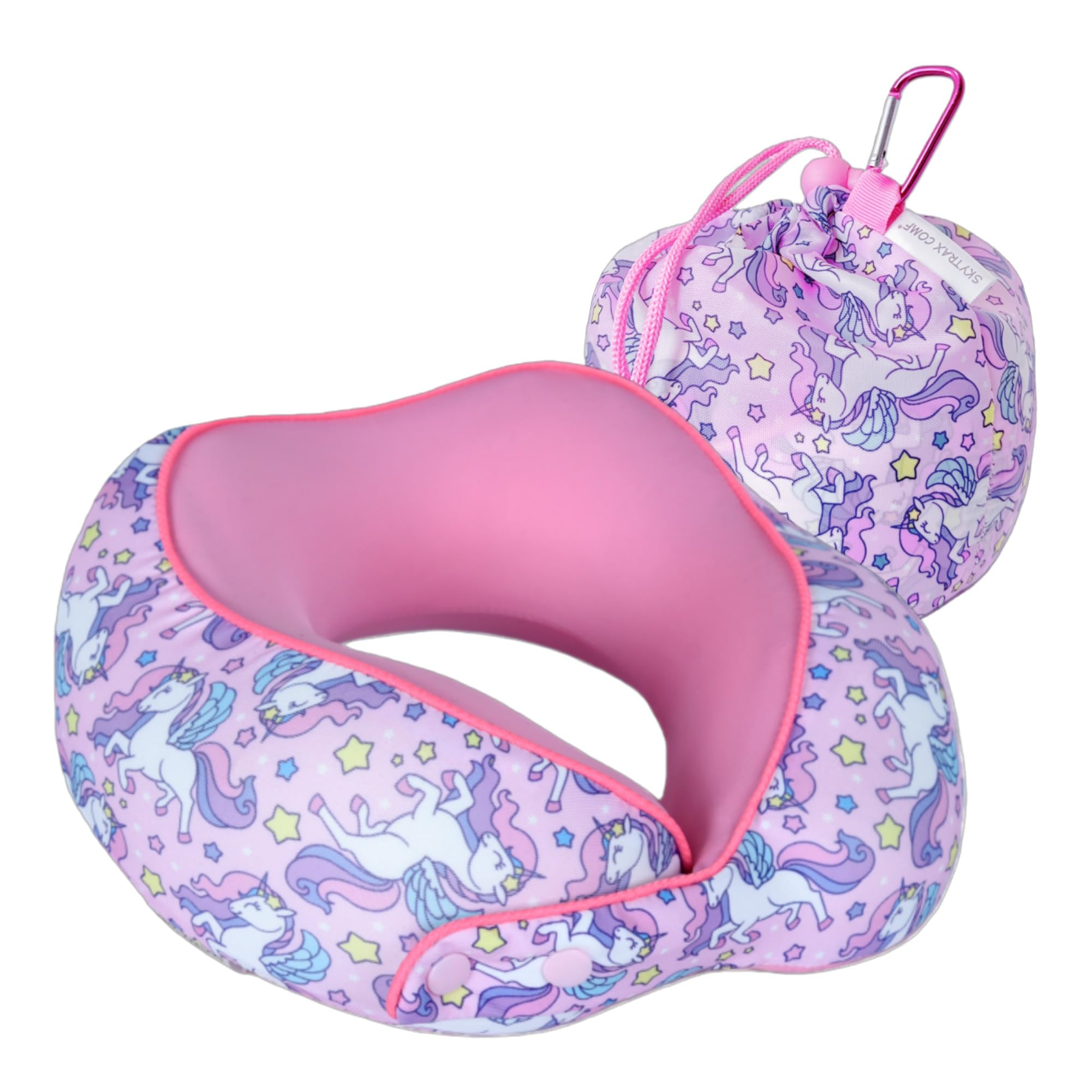 SKYTRAX® Certified Kids Safe Memory Foam Travel Neck Pillows for Kids and Toddlers, Cute Cartoon Design, Car Seat & Airplane Head Neck Support,