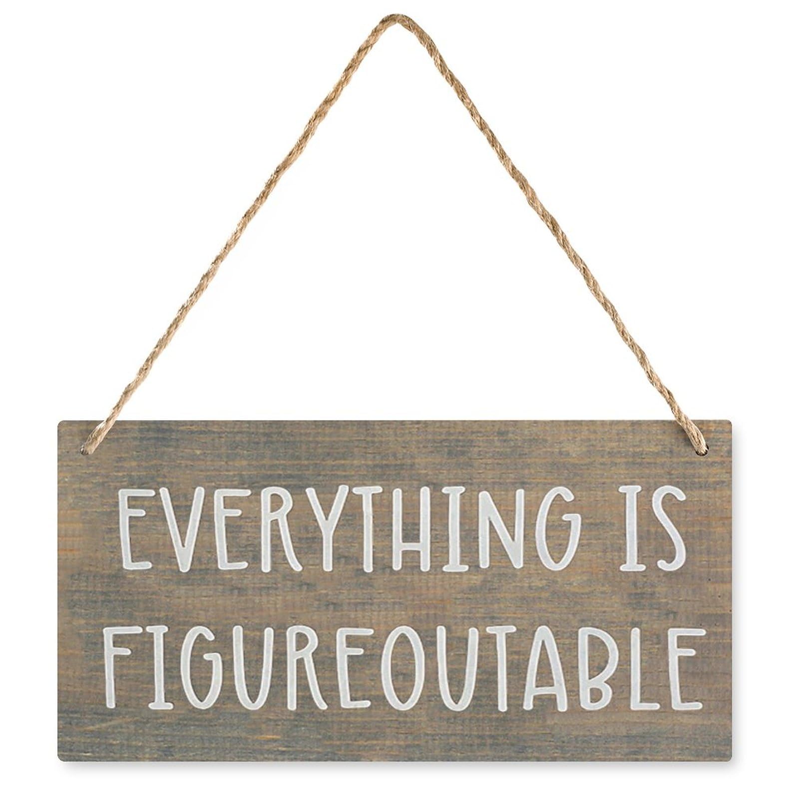 Everything is Figureoutable Farmhouse Counter Top Wooden Plaque - 12X6 Inch Rustic Hanging Wall Art, Home Kitchen Decor
