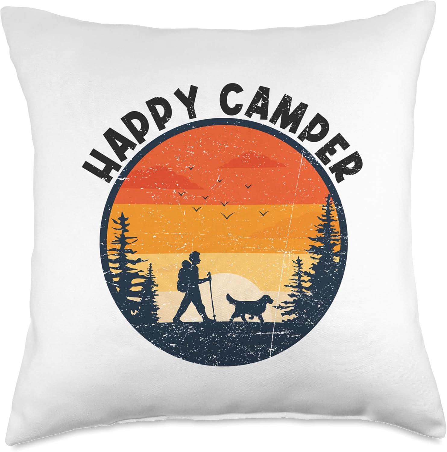 Happy Camper Go Outdoor Camping With Dog Vintage Retro Throw Pillow