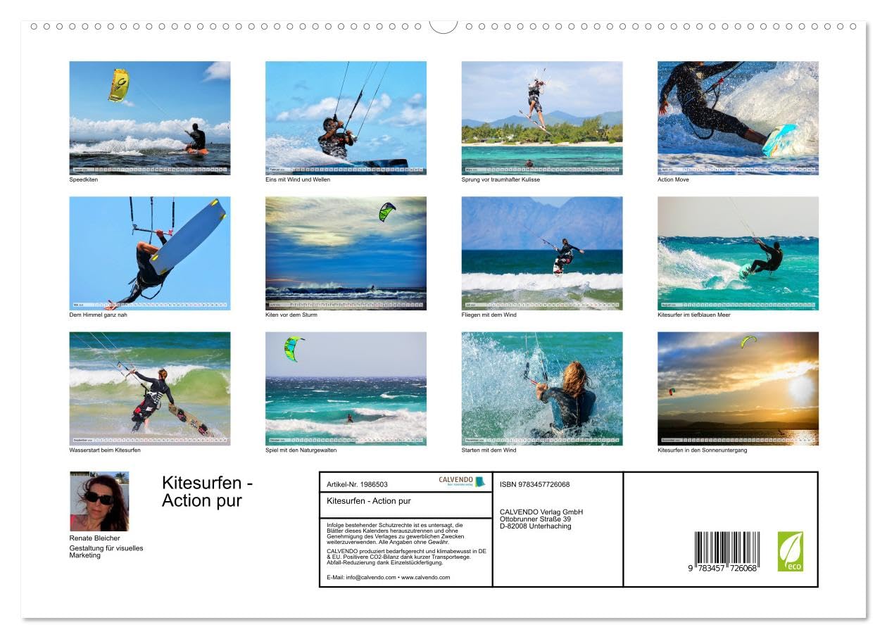 Kitesurfen - Action pur (hochwertiger Premium Wandkalender 2026 DIN A2 quer), Kunstdruck in Hochglanz: Spektakuläre Actionszenen, aufgenommen an traumhaften Surfspots (CALVENDO Sport)