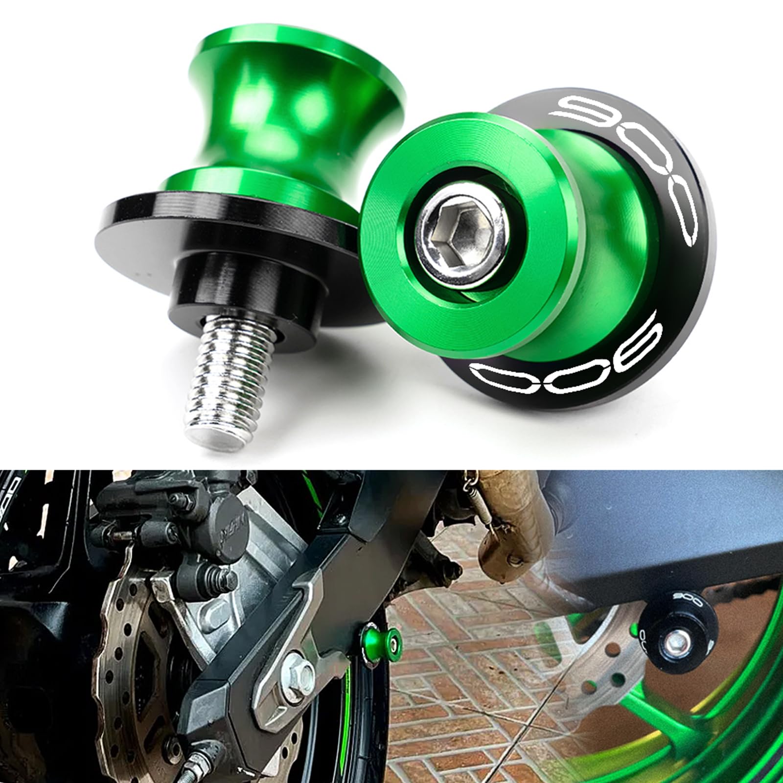 Z900 M8 Coppia Supporti Nottolini Assen Cavalletto Vite M8 moto Accessori per forcellone posteriore per Z900 Z 900 2017 2018 2019 2020 2021 2022 2023 2024 2025 Verde