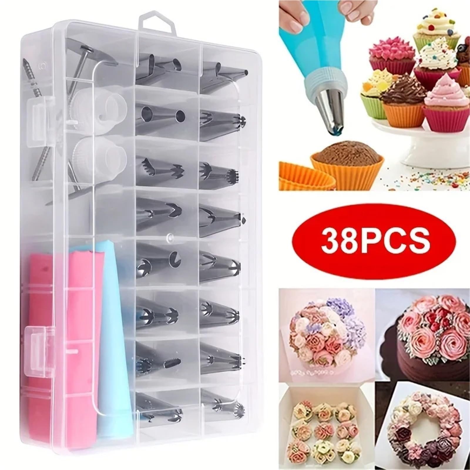Kit de décoration gâteaux avec douilles à pâtisserie, embouts glaçage, clous et poches douille for la confection cupcakes biscuits - desserts faire soi-même pour la décoration de gâteaux(27 pcs)