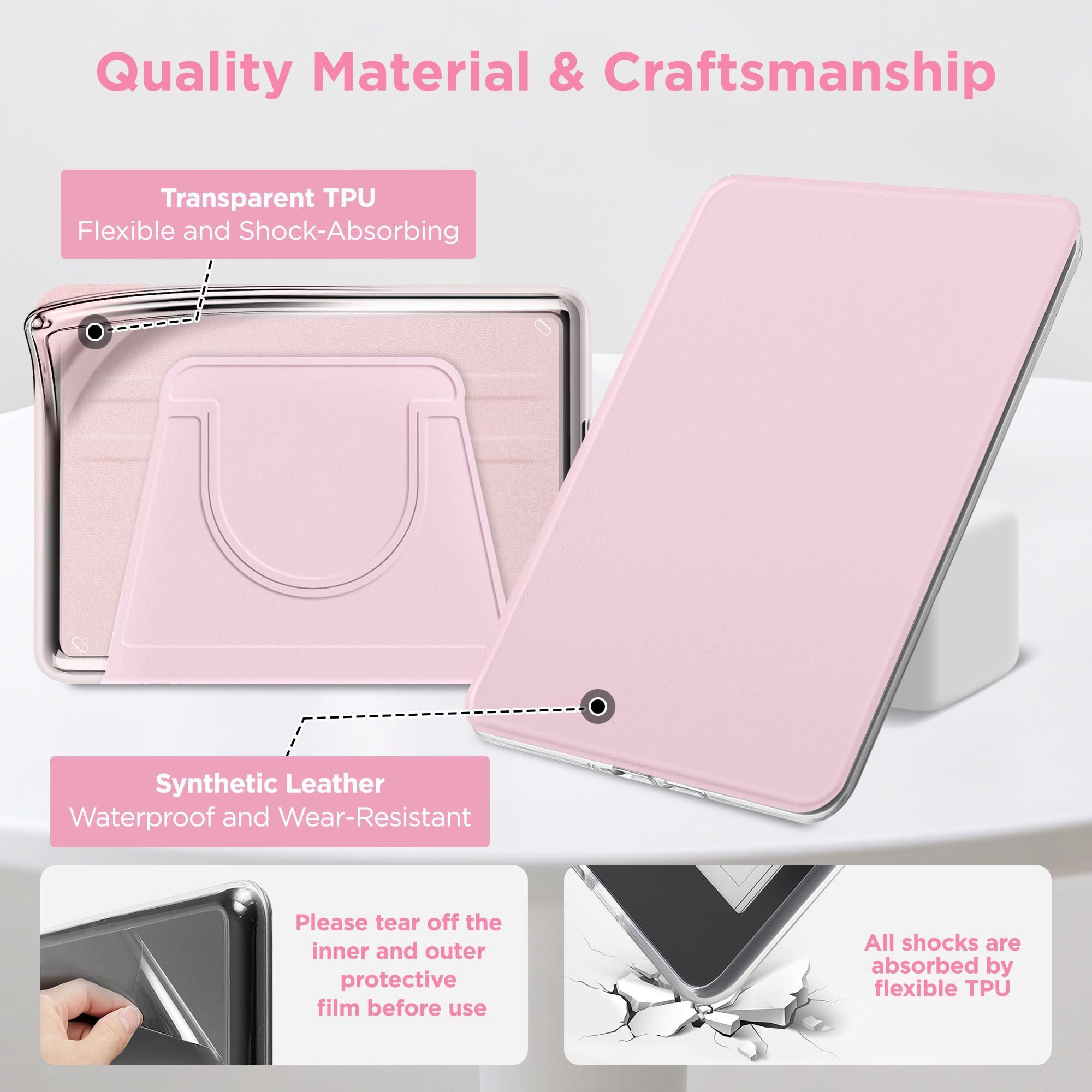Vane Oak Magnetische, abnehmbare 2-in-1-Ständerhülle mit Anti-Rutsch-Rillen für Kindle 2024 und 2022 (11 Generation), schlanke PU-Schutzhülle mit automatischer Wake/Sleep-Funktion, Rosa