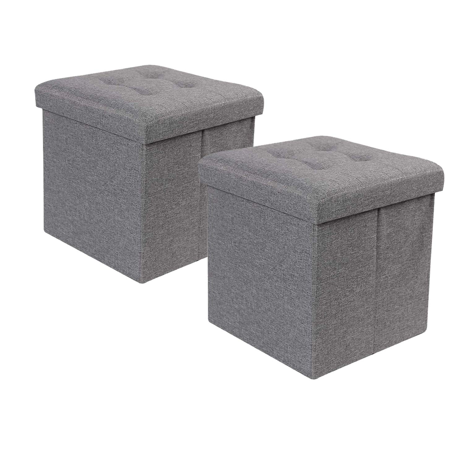 REDCAMP 15x15x15 Inches Cube Ottoman Set of 2, Sturdy Folding Small Ottoman Foot Rest with Storage, Great for Bedroom Dorm Living Room, Grey Linen