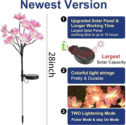 Miniatura 5 de Luces solares para jardín al aire libre, paquete de 4 unidades, 12 luces LED impermeables para decoración de árbol de paisaje delantero, césped,