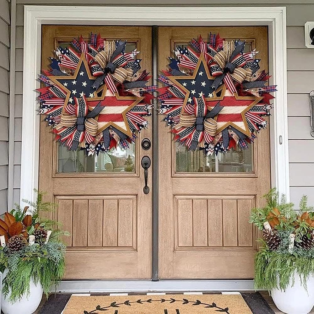 250th Anniversary Patriotic Wreath, Memorial Wreaths 3D Eagle Wreaths for Front Door, 17.8'' Red White and Blue Wreath All-Weather Farmhouse Outdoor Holiday Decoration(A) - 2