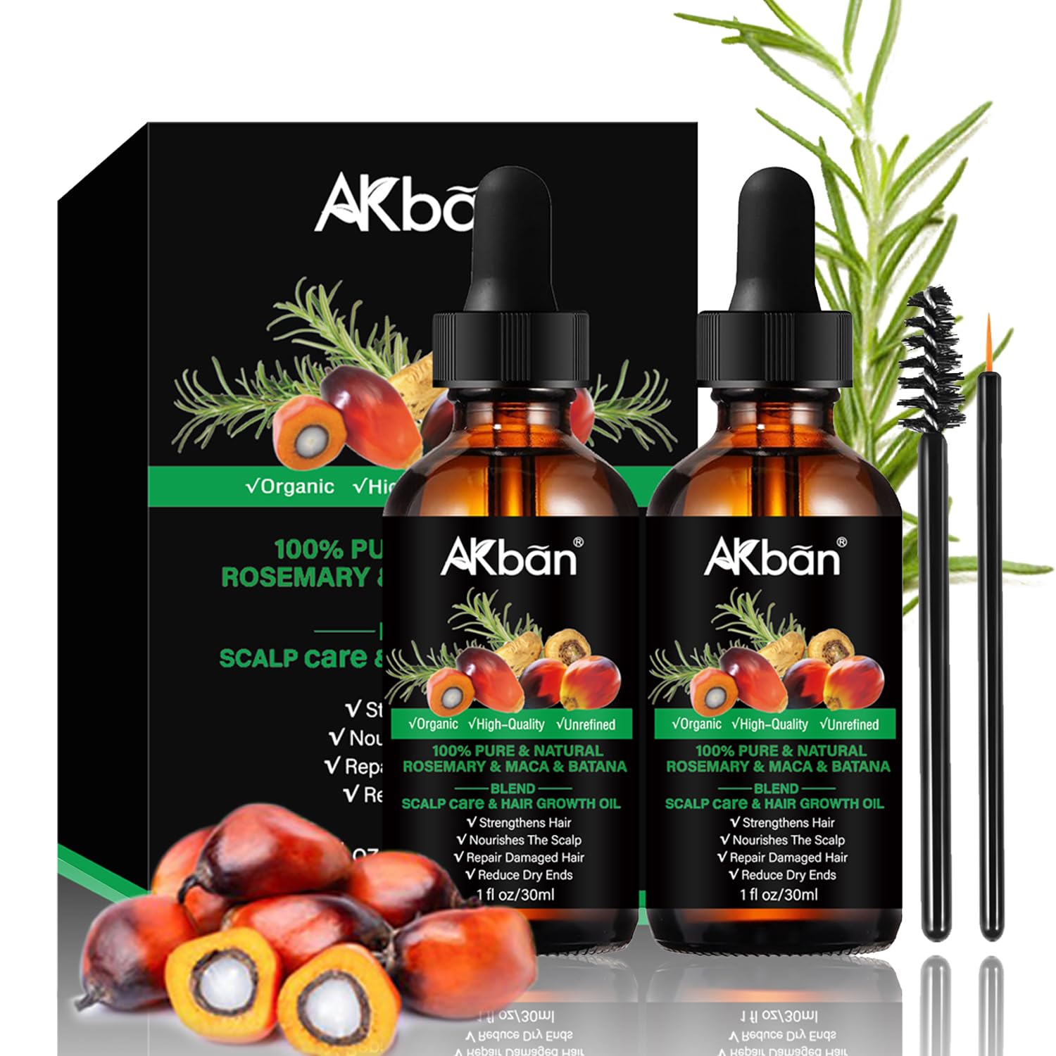 Batana Oil for Hair Growth, with Rosemary Oil Maca Argan Jojoba Oil, Promotes Hair Thickness, Nourish Scalp and Hair for All Hair Tapes | Glass Bottle with Dropper | 1fl oz + 1 fl oz Batana Oil for Hair Growth, with Rosemary Oil Maca Argan Jojoba Oil, Promotes Hair Thickness, Nourish Scalp and Hair for All Hair Tapes | Glass Bottle with Dropper | 1fl oz + 1 fl oz