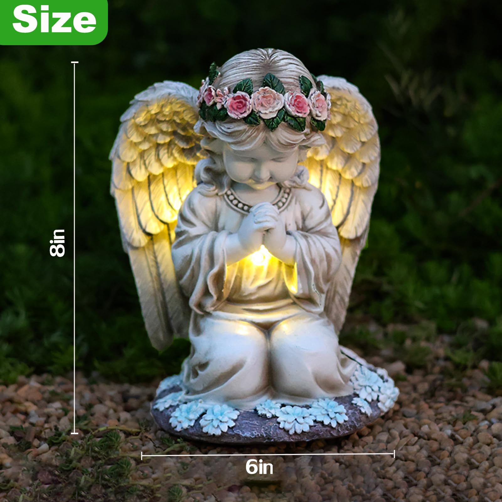 VEEKI Statue d'ange solaire d'extérieur en résine imperméable pour extérieur, jardin, cour, patio, tombe, cimetière, cadeau commémoratif