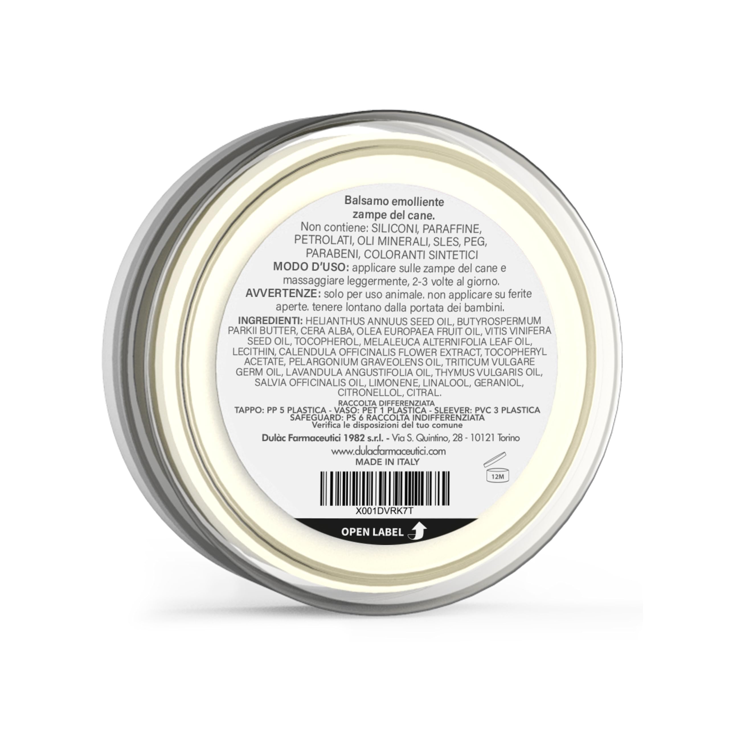 Dulàc - Crema Polpastrelli Cane 50 ml, Balsamo Naturale, Ingredienti Riparatori, Protettivi e Idratanti per Le Zampe, 100% Made in Italy, per Cuscinetti Screpolati da Asfalto, Neve e Freddo