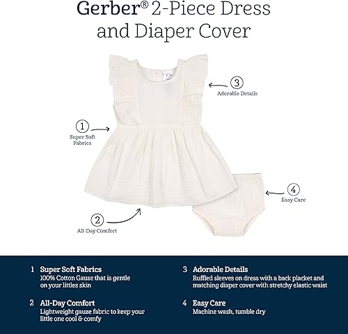 Miniatura 6 de Gerber baby-girls - Juego de 2 piezas para vestido y funda de pañal