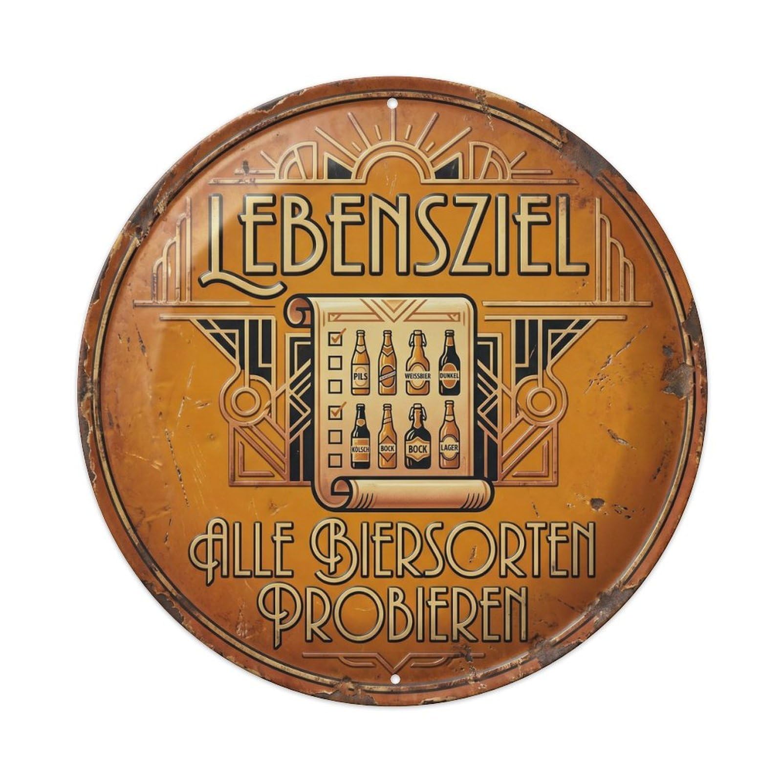 Vintage Bar Style Lebensziel Humorous Lounge Lifegoal Metal Tin Sign Plaque Wall Decor for Cafe, Club, Garden Round Metal Poster 8x8Inch