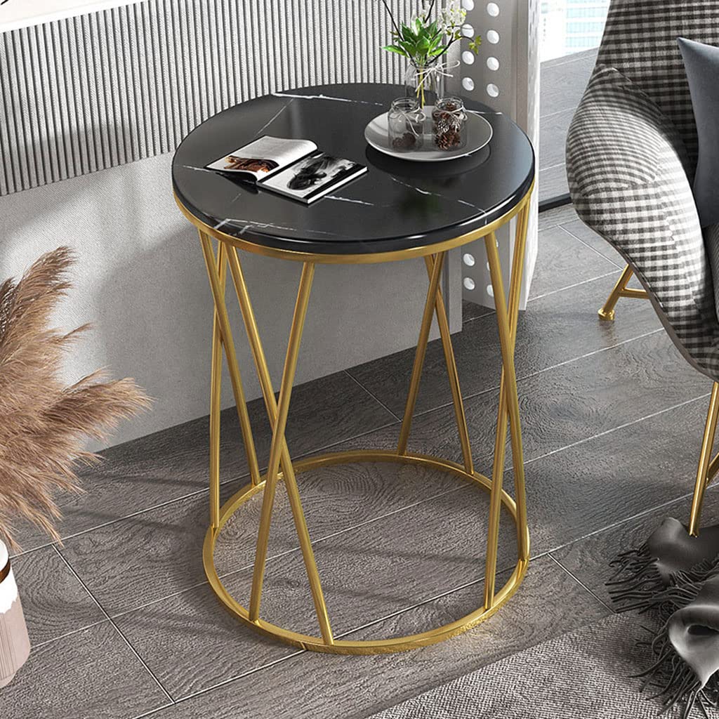 Nowoczesny okrągły stolik kawowy z blatem ze sztucznego marmuru i złotą metalową ramą, elegancki stolik pomocniczy do dekoracji salonu i herbaty