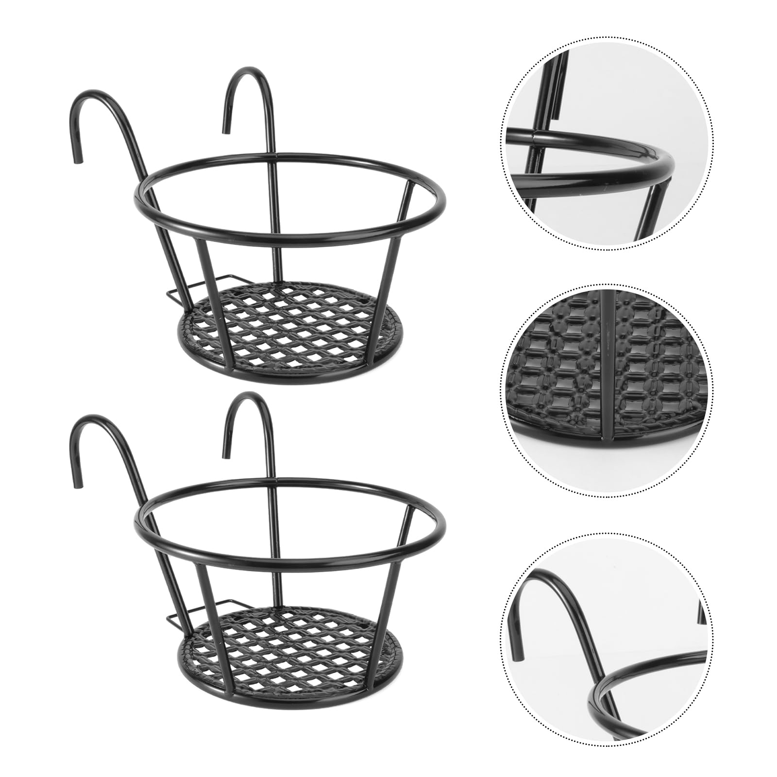 DOITOOL Lot de 2 supports de pot de fleurs pour garde-corps en fer pour clôture, pot à suspendre (Noir, 27 x 17 x 12 cm)