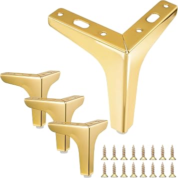 4PCS 4 Inch Gold Metal Furniture Legs Feets, Heavy Duty Triangle Table Chair Cabinet Sofa Couch Legs, DIY Replacement Sofa Feet Metal Legs for Furniture