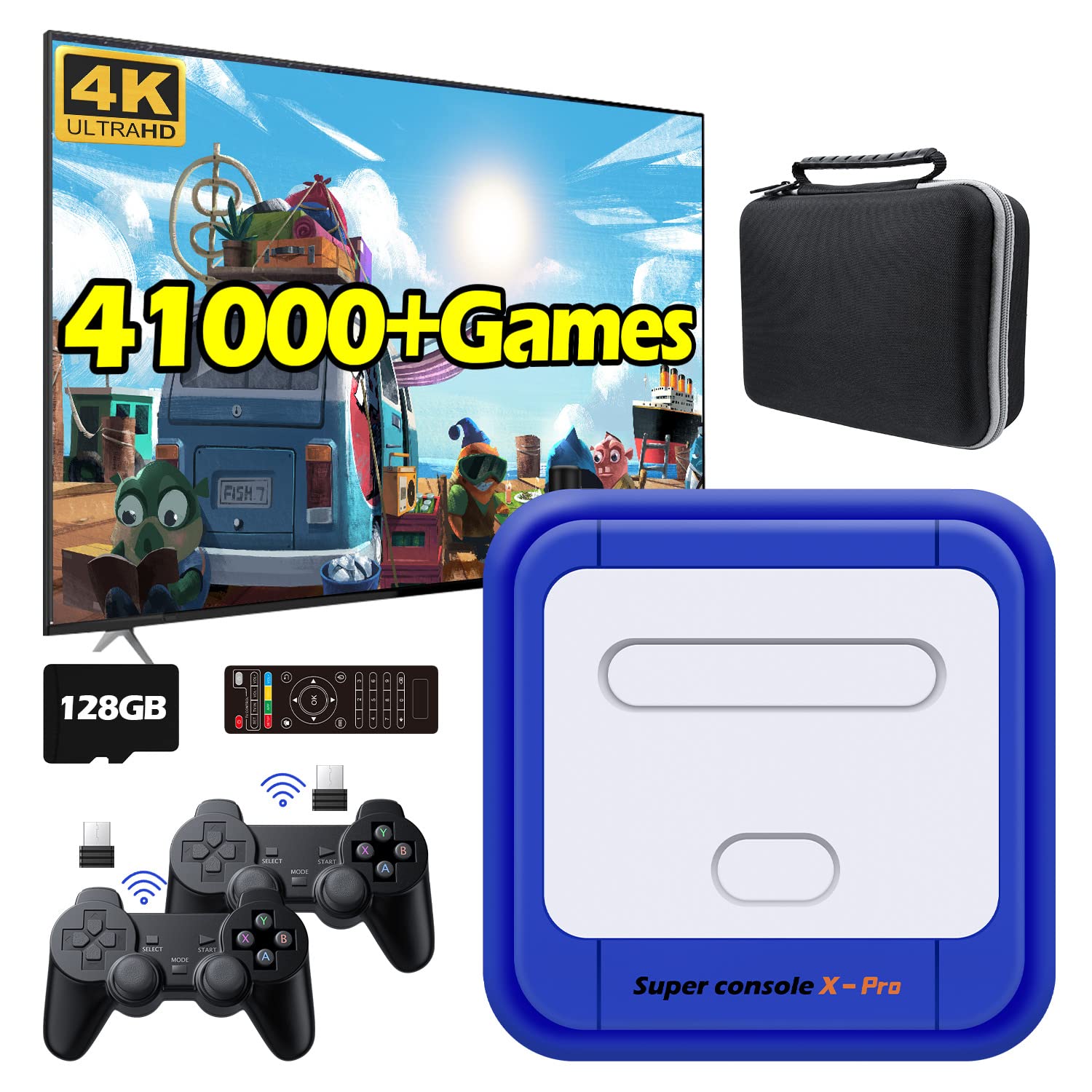 Kinhank New Retro Game Console,Super Console X Pro Game Consoles,41000+ Classic Games for 4K HD TV,2 Gamepads,Up to 5 Players,Men's Gifts for Christmas