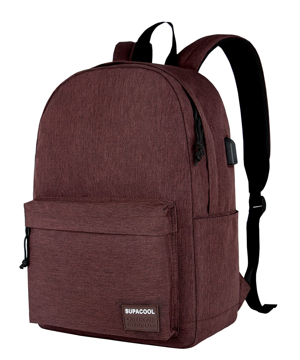 SUPACOOL Casual Laptop Backpack for Men and Women, Backpack for College, USB Charging Port, Lightweight Pack Back(Coffee)