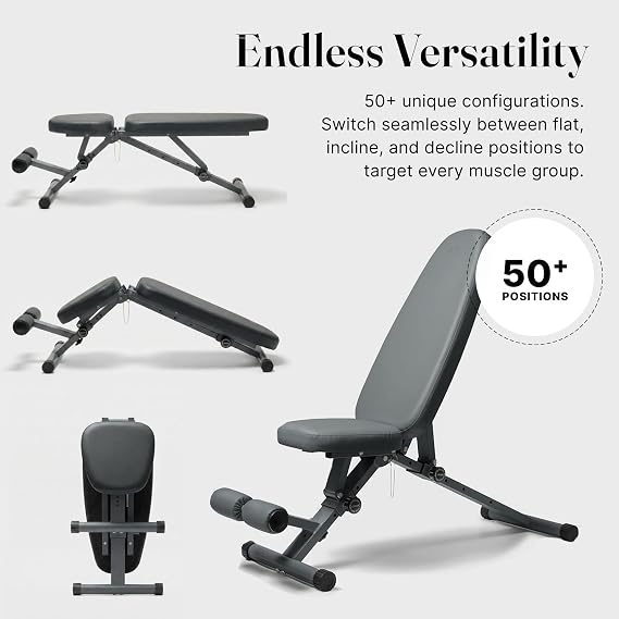 WeGym Workout Bench, Adjustable and Collapsible for Home Gym Training | Adjustable and collapsible design, comfortable bench, home gym strength training
