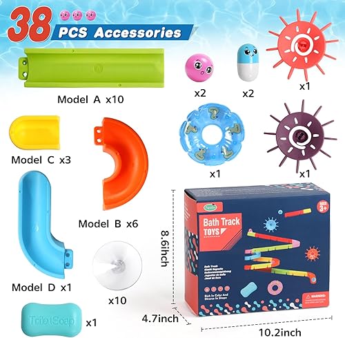 Miniatura 7 de Juguetes de baño para niños de 3 a 5 4 a 8 años, 38 piezas de juguetes de baño para tina y ducha, bricolaje de agua, canicas, deslizante, regalo de