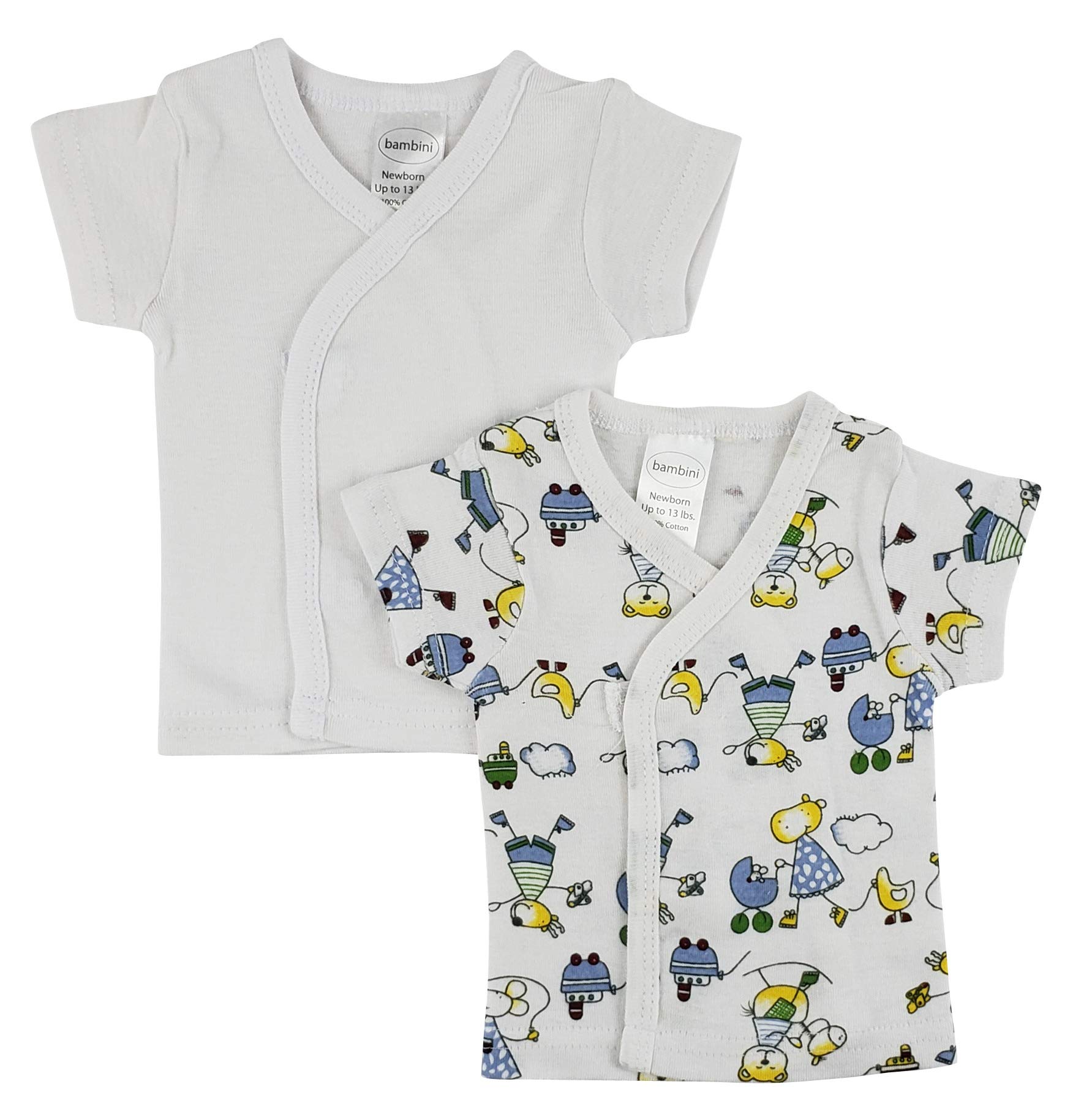 bambini White Side Snap Short Sleeve Shirt - 2 Pack