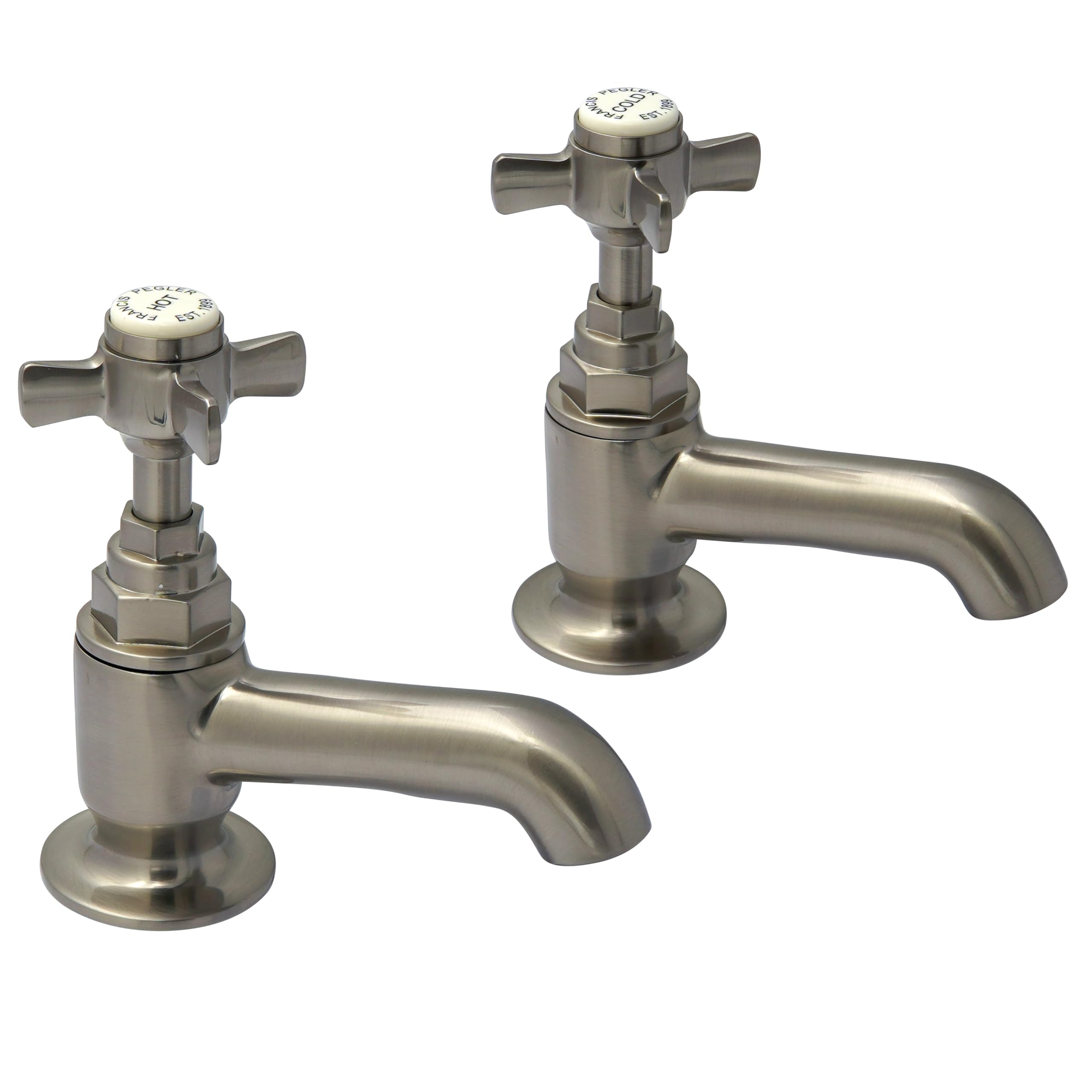 Brushed Nickel Bath Tap Pair – Traditional Crosshead Design – Durable Brass Construction for Hot & Cold