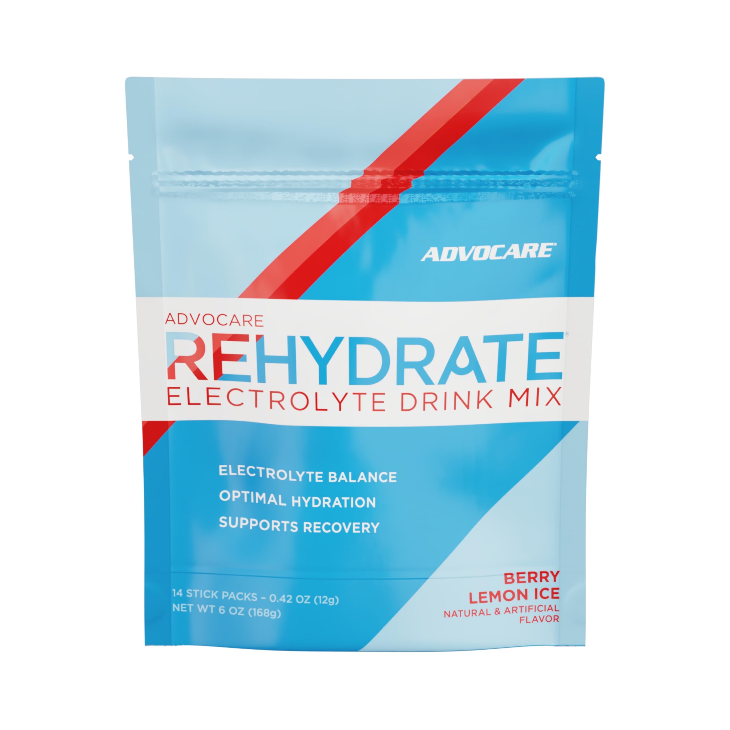 AdvoCare Rehydrate - Electrolyte Drink Mix - Includes Magnesium, Sodium, Potassium & Calcium - Antioxidant & Amino Acid Fortified - Hydration & Recovery - Berry Lemon Ice, 14 Stick Packs (6 oz)