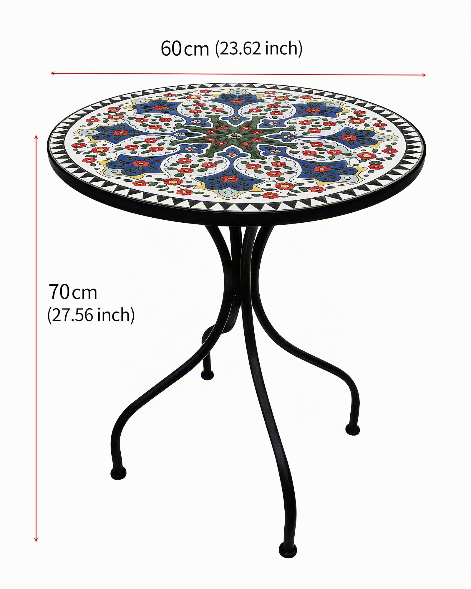 Mosaik Gartentisch Rund,Mosaiktisch Balkontisch Terrassentisch, Runder Outdoor Tisch für Garten, Terrasse, Balkon
