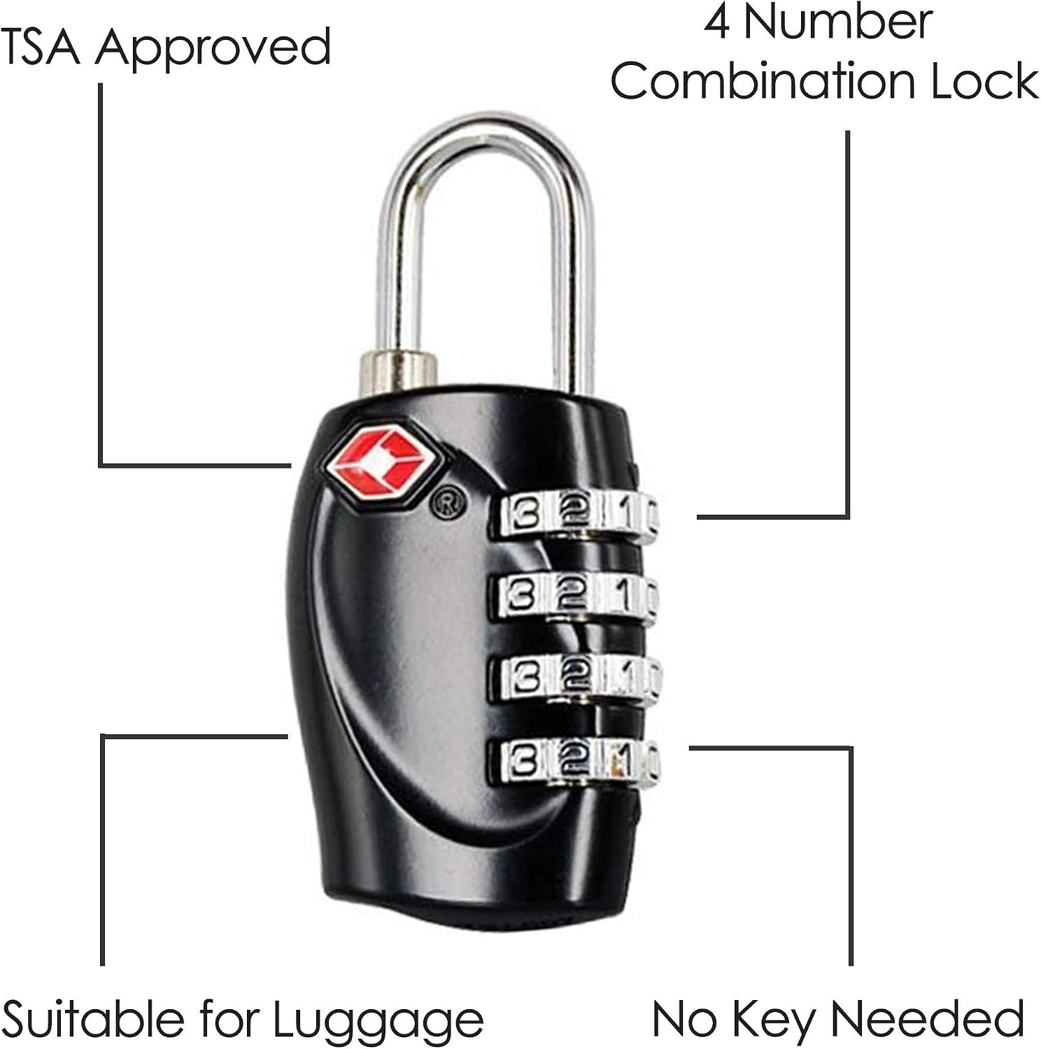 TRIXES 4 x TSA Combination Padlocks - Family Value Bundle Pack of Padlocks - for Holiday, Luggage, School Lockers, Sui