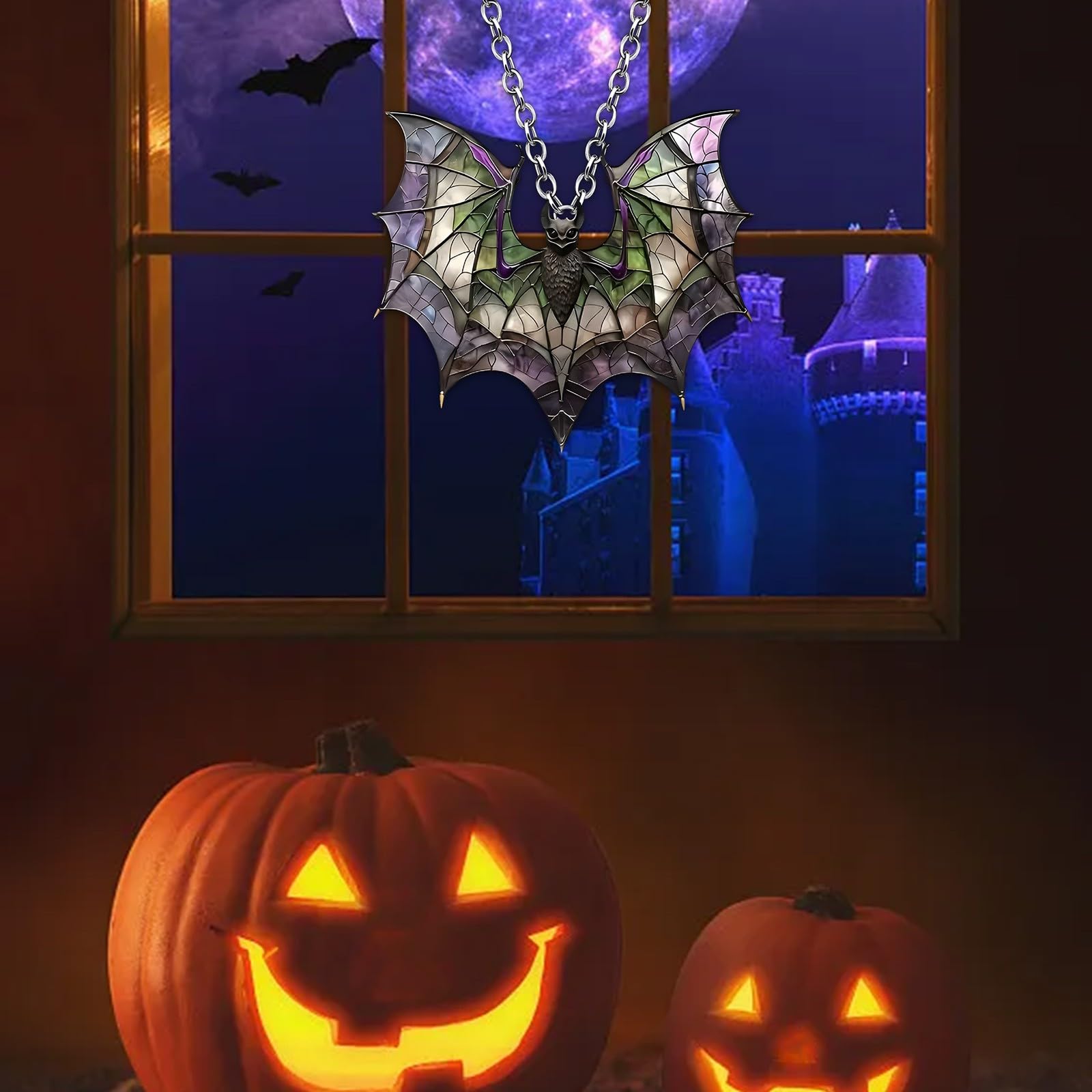 Décoration de chauve-souris gothique à suspendre - Attrape-soleil volant sous la lune - Décoration murale d'Halloween - Petite surprise Décoration de chauve-souris gothique à suspendre - Attrape-soleil volant sous la lune - Décoration murale d'Halloween - Petite surprise