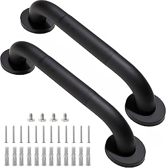 Shower Grab Bar, 2 Pack 12 Inch Black Bathroom Grab Bar, 1.25" Diameter 304 Stainless Steel Anti-Slip Grab Bars for Bathtubs and Showers, Handicap Shower Grab Bar for Seniors Elderly
