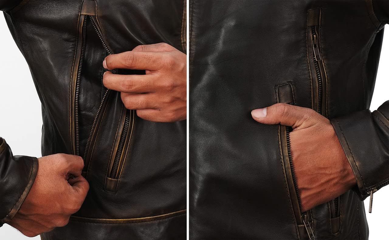 LP-FACON Mens Casual Motorcycle Rider Classic Biker Leather Jacket Collection