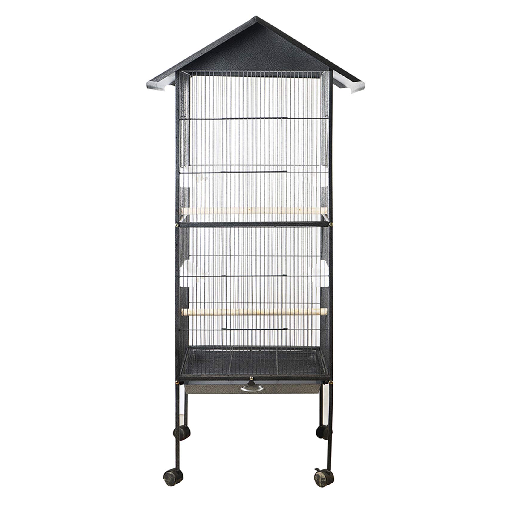 Kavolet Jaula para pájaros de metal, gran capacidad de alimentación multifunción, fácil de limpiar, para pájaros, loros, cacatúas, 52 x 52 x 159 cm