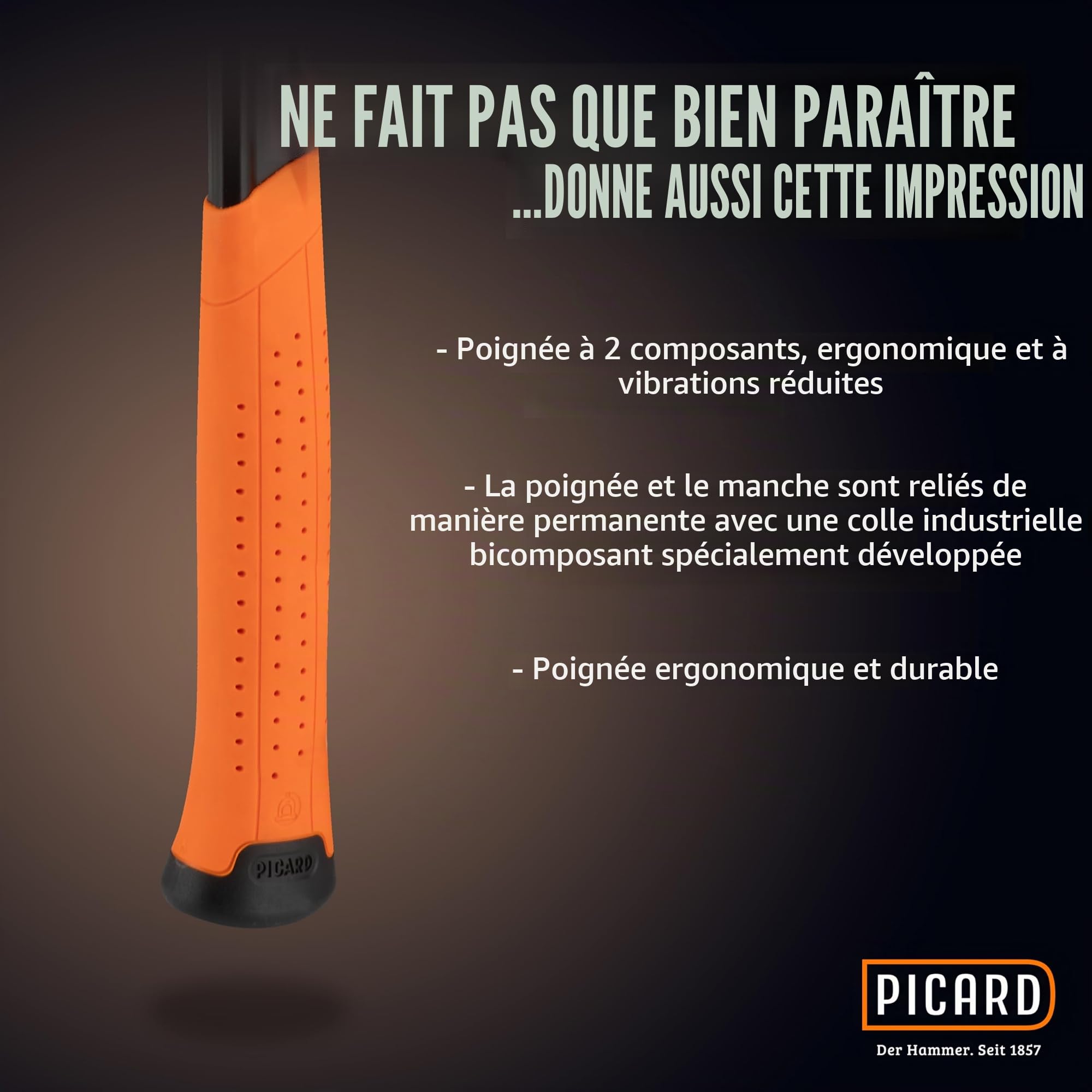 PICARD marteau de charpentier strié AluTec®, no. 1095 | Marteau arrache-clou professionnel | Léger & puissant | Ergonomique & anti-vibrations | Hammer hybride aluminium & acier forgé