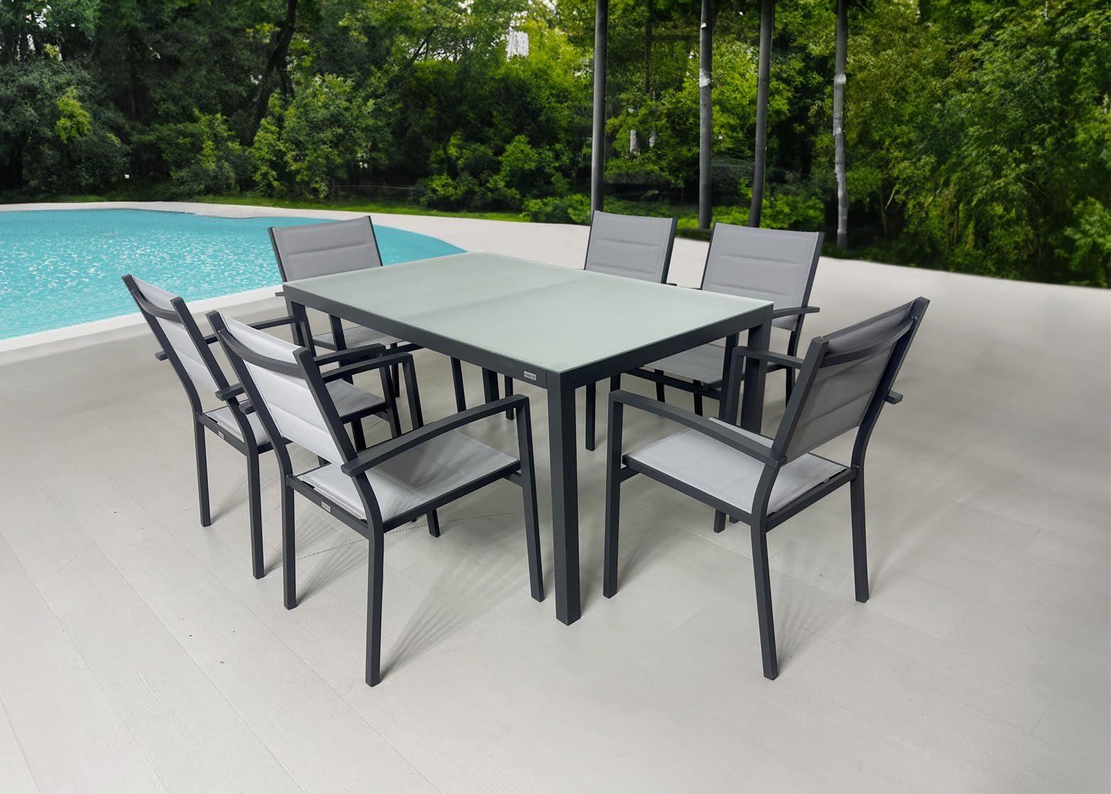 MOMMA HOME Mesa Jardin Aluminio y Cristal TempladoMesa Comedor Rectangular de Exterior 6 Personas Aire Libre Medidas 150x90x74 cm (Gray)
