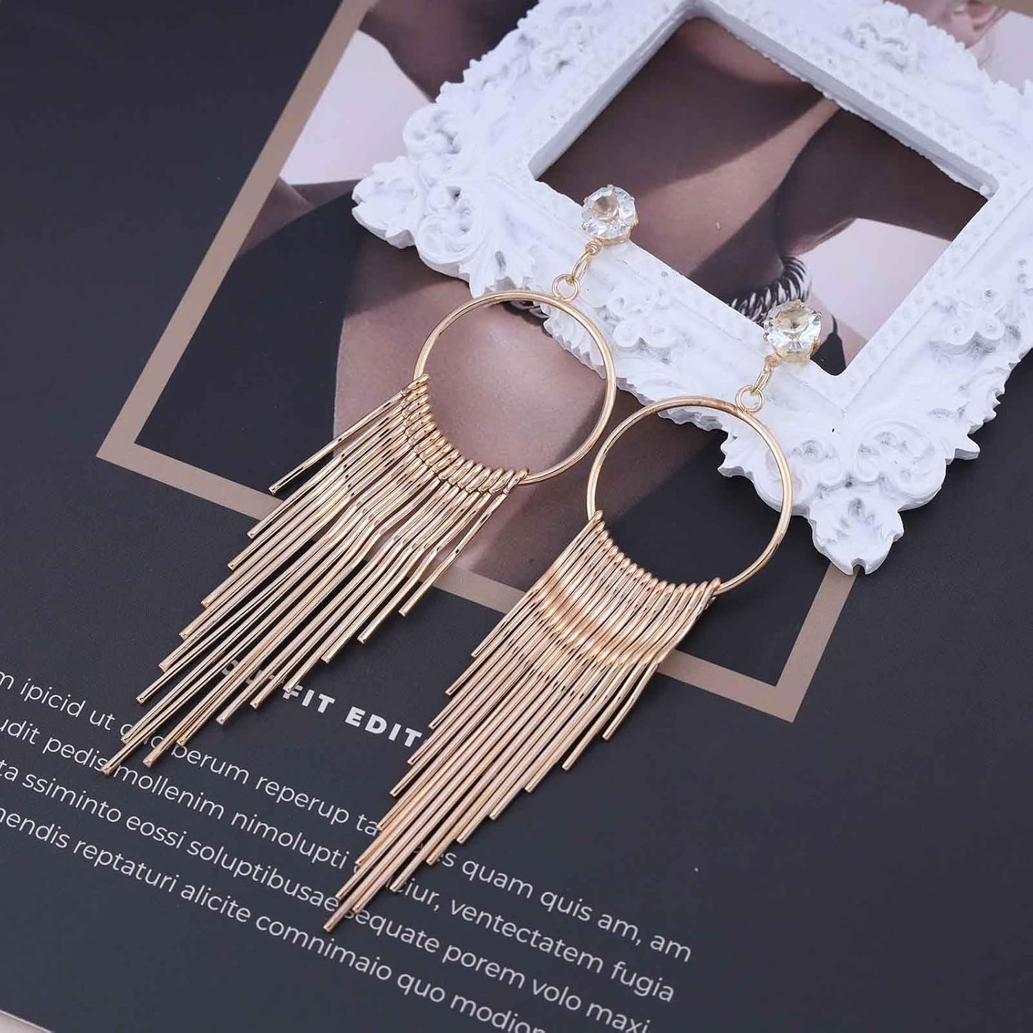 Bohemian Metal Tassel Earrings Crystal Circle Dangle Earrings Gold Cz Hollow Circle Hoop Earrings Long Statement Tassel Chain Earrings Jewelry for Women Gifts - Image 5
