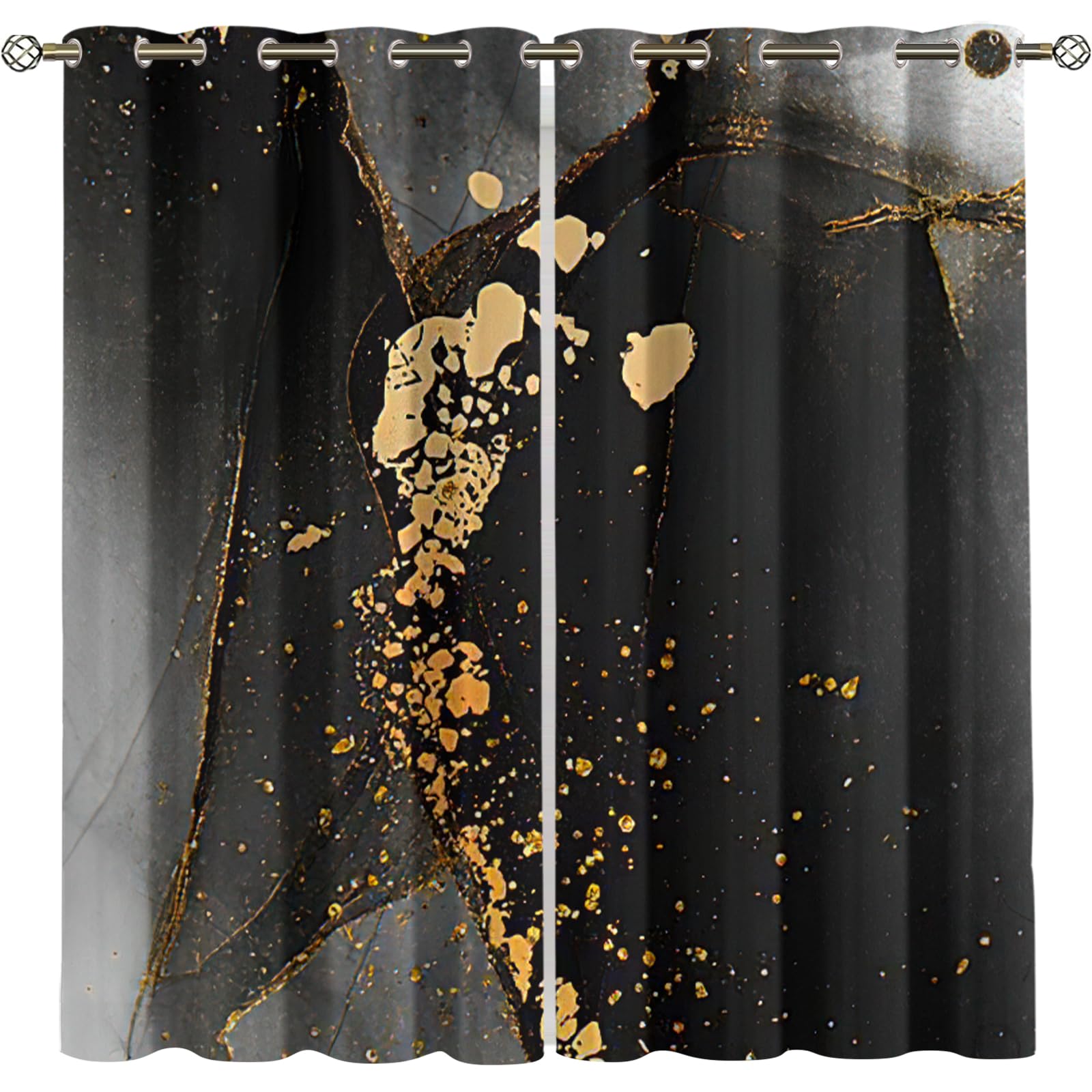 Verdunkelungsvorhänge 3D Schwarzgold Retro Luxus Vergoldete Textur Ösen Vorhang 2Er Set 234X230Cm Verdunkelungsvorhang Blickdicht Fenstergardinen Kinderzimmer Schlafzimmer Wohnzimmer Thermovorhang
