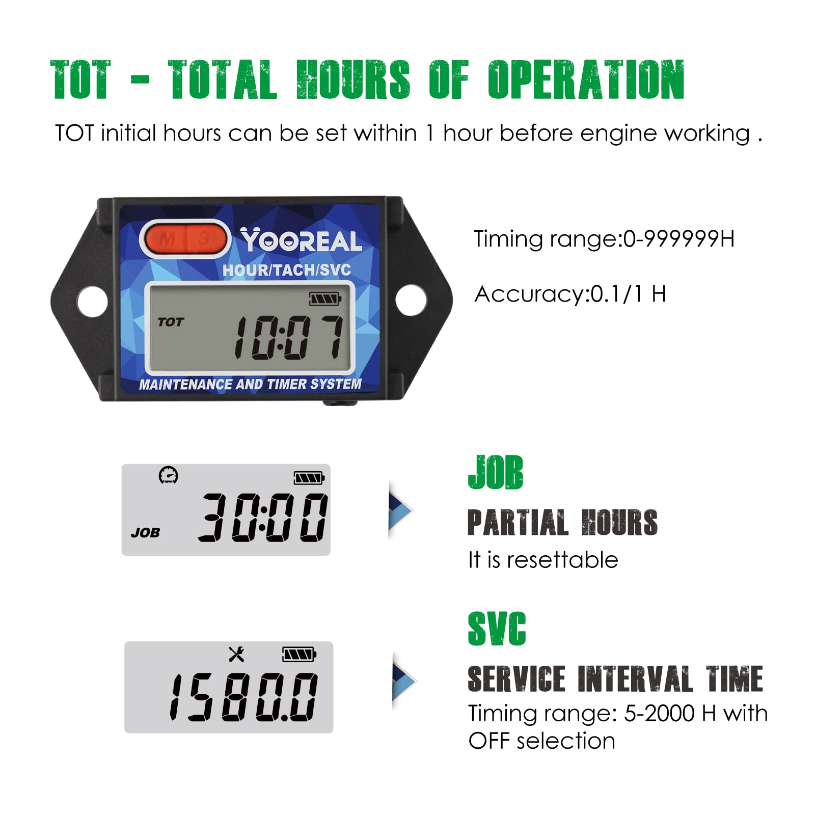 Compteur Horaire Et Tachymètre Yooreal - Étanche, Alarme RPM, Pour Tondeuse, Moto, Jet Ski