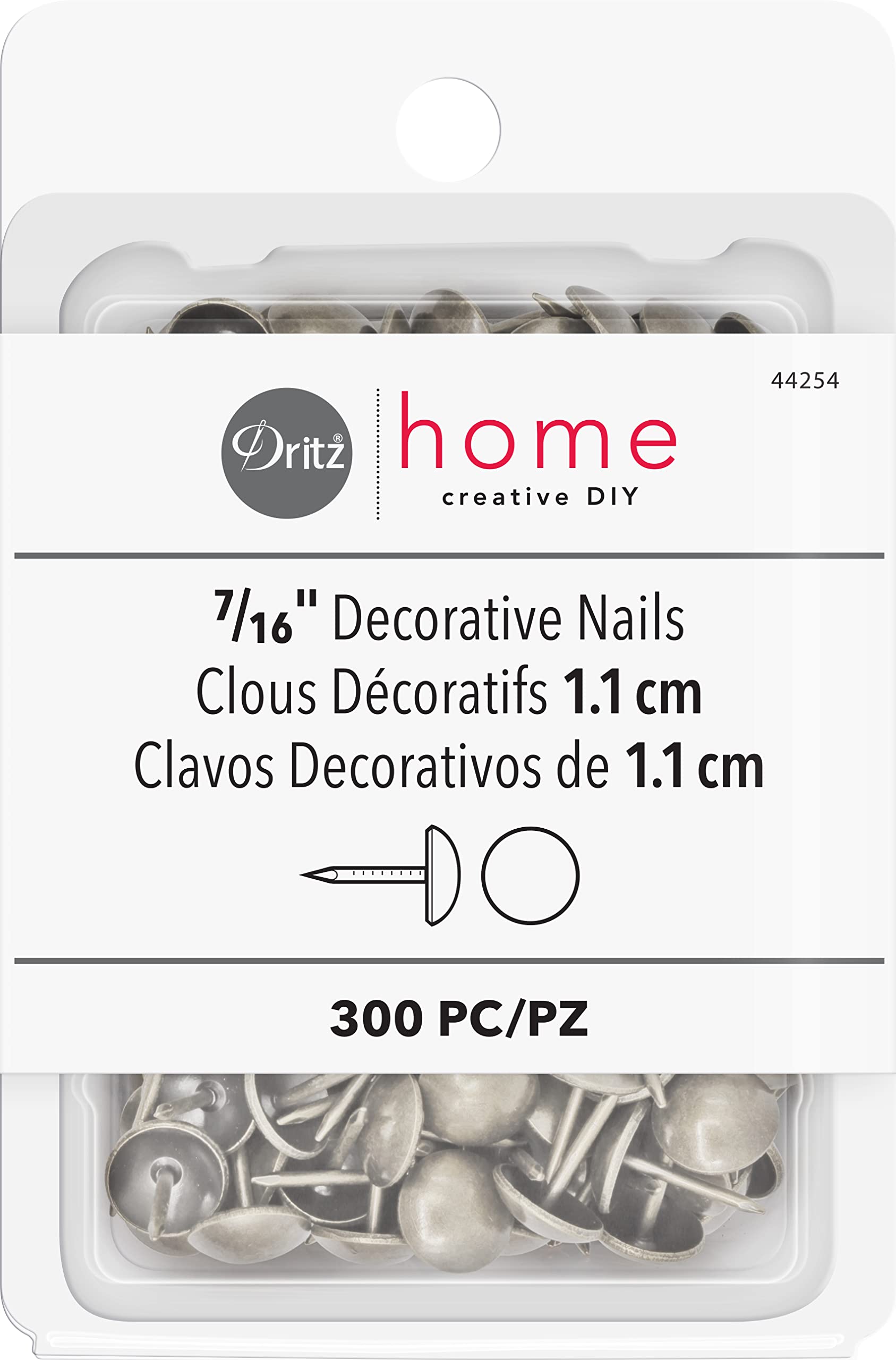 Dritz Home 44254 Smooth Decorative Nails, 7/16-Inch, Brushed Nickel (300-Piece)