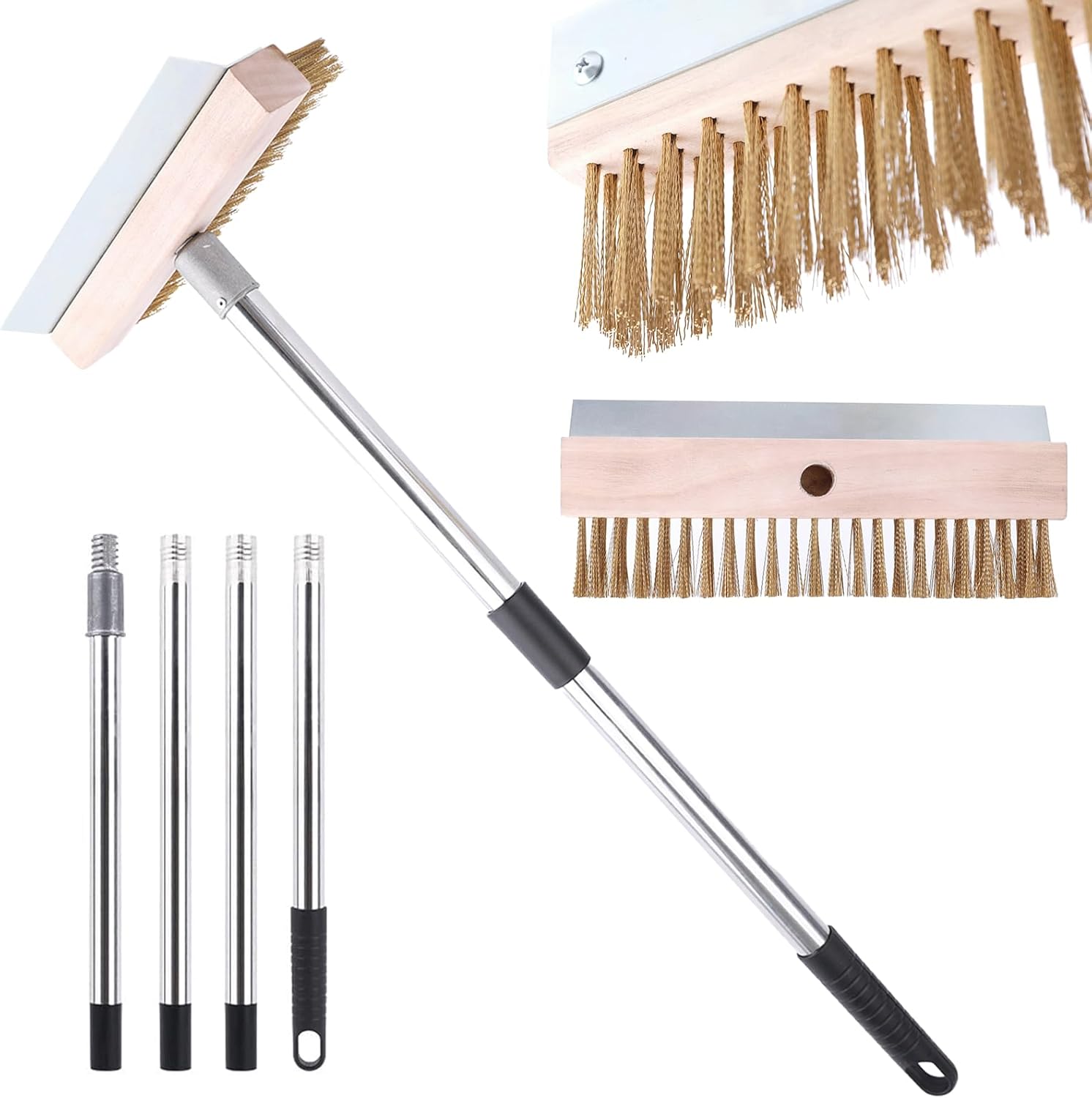 BestYiJo Pizza Oven Brush with Scraper, Detachable Long Rod for Adjustable Length, Multi-Use for Pizza Ovens, Grills, Fireplaces - Ideal for Home Cooks, Restaurants, BBQ Enthusiasts