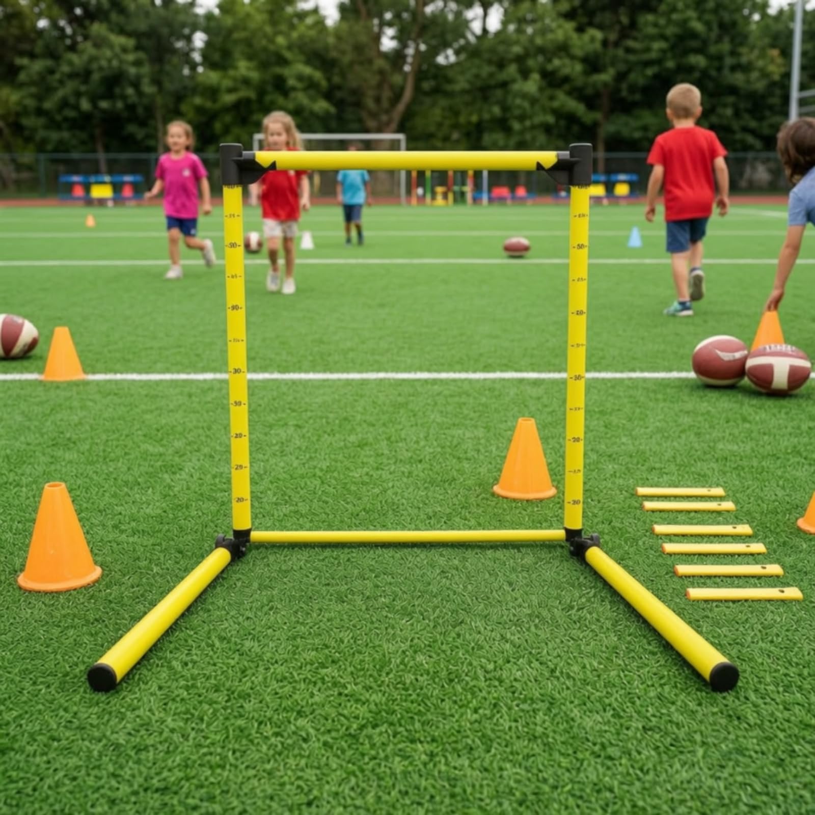 Gralara Valla Regulable PVC Estable Valla Salto Ajustable Ligera Obstáculos Entrenamiento para Entrenadores, Colegios, Verde Fluorescente, 10CM-60CM Ajustable