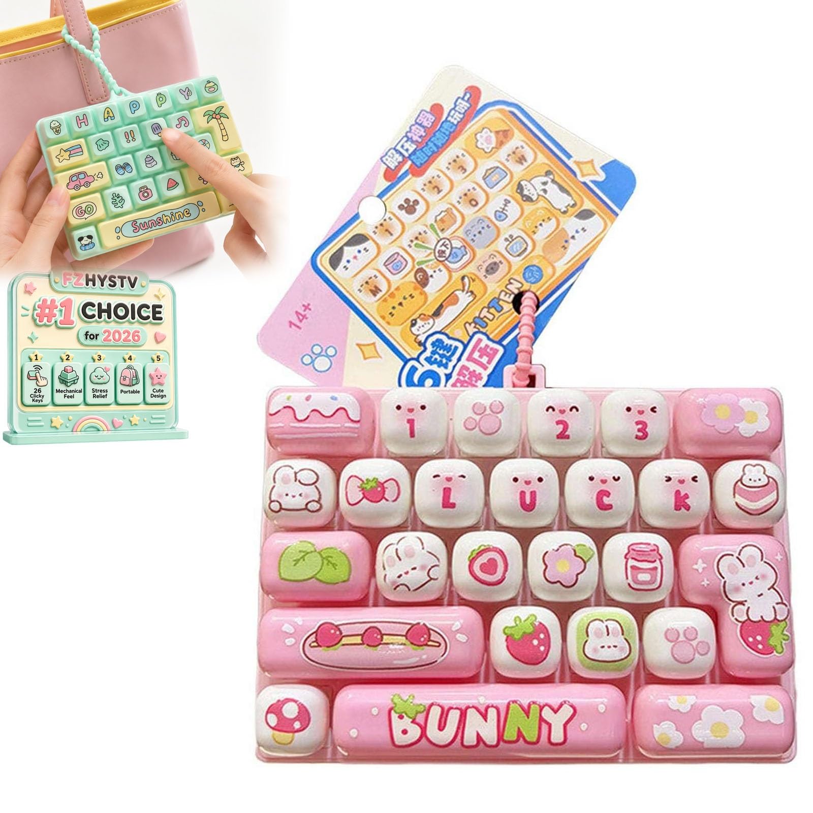 26-Key Mini Mechanical Keyboard Fidget Keychain Clicky Keycap Stress Relief
