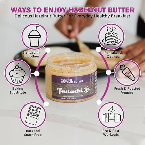 Miniatura 3 de Fastachi Mantequilla de avellana tostada (10 onzas)  100% natural  Tostada a mano  Sin azúcar  Sin aditivos  Textura crujiente  Un solo ingrediente