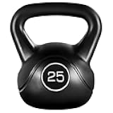 25lbs Kettlebell Weight w/HDPE Coated & Wide Flat Base, Kettle Bell Weights w/Ergonomic Handle for Home Gym Fitness Workout Bodybuilding Weight Lifting, Black
