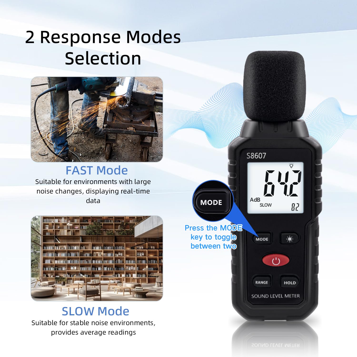 Sonómetro Medidor de Decibelios 30-130 dB – Decibelímetro Digital – Medidor Nivel Sonido para Ruido Vecinos, Oficina, Taller, Fábrica, Sitio Construcción