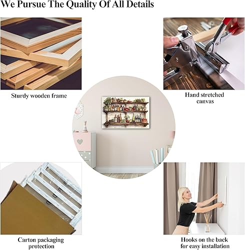 Miniatura 106 de Hzddty Lienzo decorativo para pared, diseño rústico de cocina, vino tinto y pan, cuadros de comida para decoración de pared, impresiones de pintura